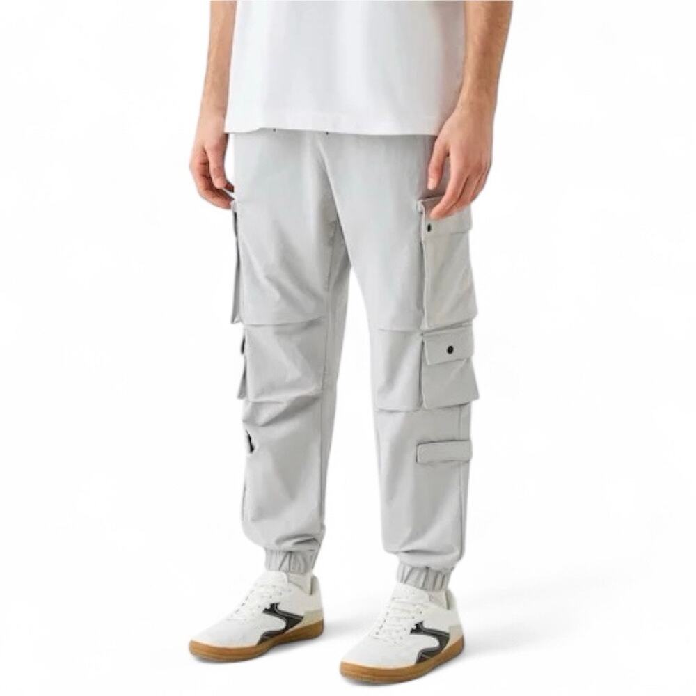 Bershka Mens Cargo Pants Cuffed Size SMALL Lt. Gray